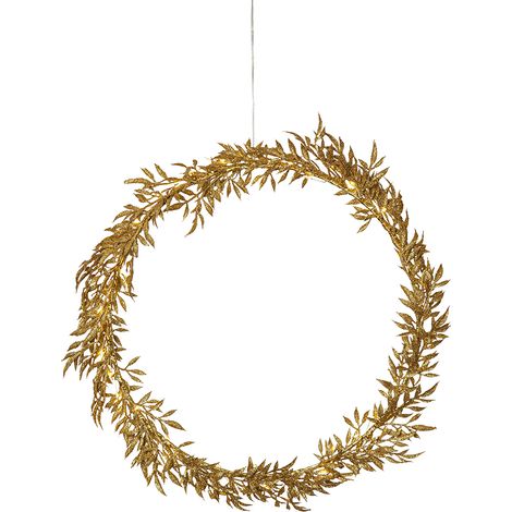 LED Deko-Kranz -Elegant', goldener Blätterkranz, Batterien + Timer, Ø 44cm (1/3)