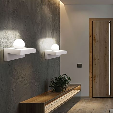 Wandleuchte Innen UP Lampe Esszimmer Wandlampe Dielen Leuchte aus Gips bemalbar, Metall weiß, 1x LED 1x 7 Watt 1x 690 lm, BxH 30x17,5 cm, Treppenhaus