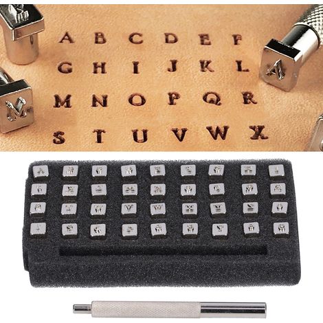 Ensemble de 37 pièces d'outils de marquage numérique en cuir tanné végétal pour lettres anglaises, 3,5 mm. (1/5)