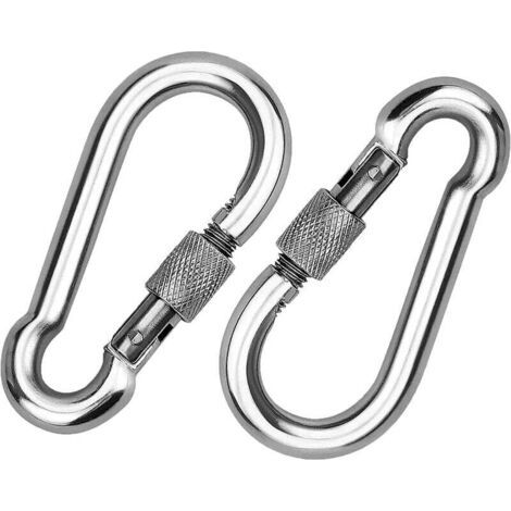 2 Pièces 304 Mousqueton en INOX, Mousqueton à Vis en Acier INOX, Mousqueton en Acier INOX, pour Accrocher des Cordes, des Chaînes, des Ceintures, des Câbles (1/4)