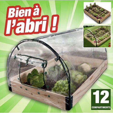 Carré potager sur pied 115x80x54 cm – Structure en acier avec couverture PVC transparente – 12 compartiments pour semis – Outiror (1/4)
