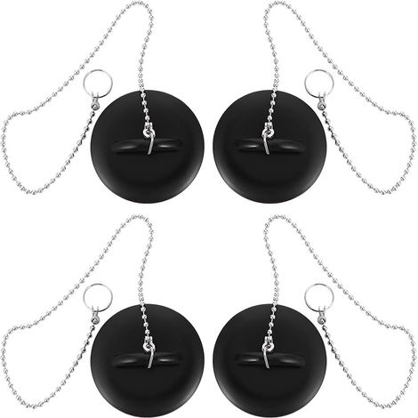 Bouchons de vidange Healeved en PVC noir , pratiques avec chaînette , lot 4 pour éviers et baignoire
