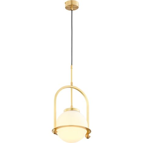 Lampada sospensione loft ottone sfera bianca 1xE27 Jupiter