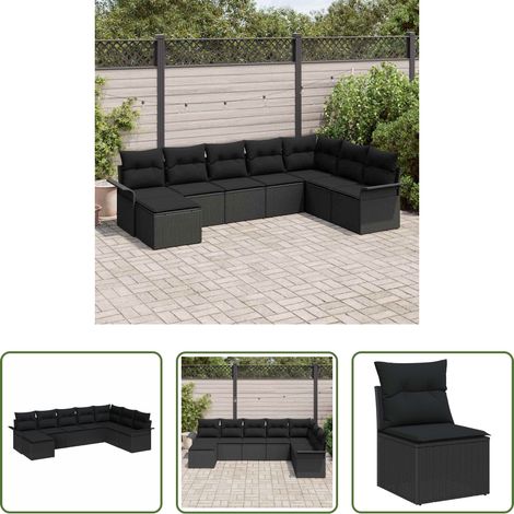 vidaXL Poly-Rattan - Gartensofa-set mit Kissen 8 pcs Schwarz Poly-Rattan (1/5)