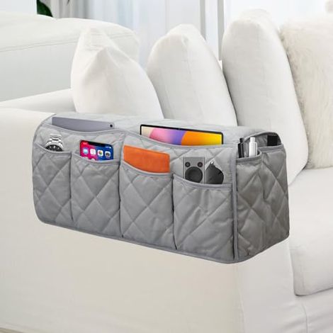 Organiseur de canapé, accoudoir pour tablette de canapé, support de télécommande sur canapé et bras de chaise, sac de rangement suspendu pour chambre à coucher, organiseur de canapé pour tasse (1/5)