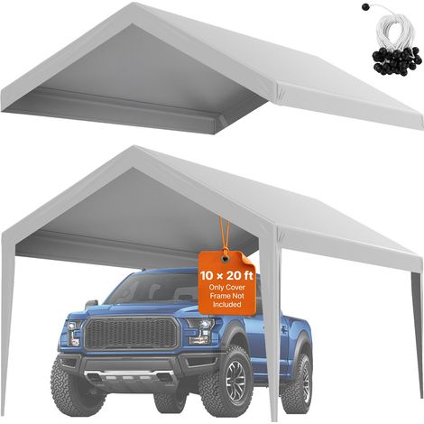 Toile d'auvent de rechange pour abri de voiture, imperméable anti-UV, 6,1 x 3 m, bâche de garage grise (1/5)