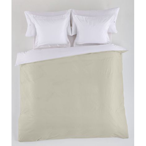 FUNDA NORDICA reversible blanco-piedra - Cama de 150/160 (1 pieza) - 50% algodón / 50% poliéster - 144 hilos. Gramage: 115 (1/4)