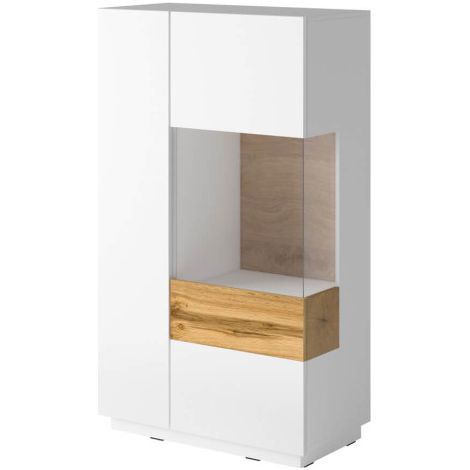Vitrine LUMINA 2 portes dont 1 vitrée à droite en panneaux mélaminés - Chêne