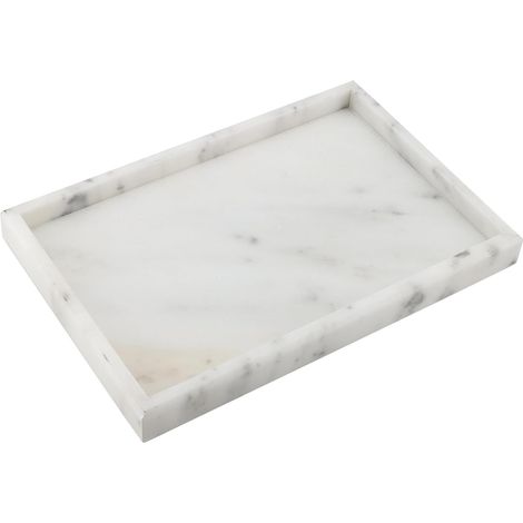 1 Plateau Marbre Naturel 30x20cm, Rectangulaire Blanc Étoilé, Support Rangement Salle De Bain Et Coiffeuse (1/5)