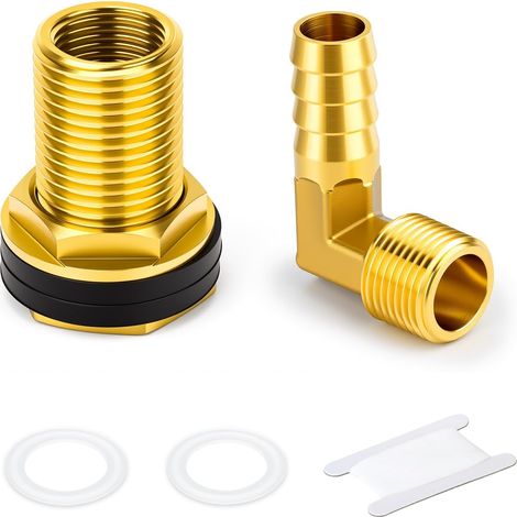 Raccord traversant cuve en laiton filet femelle 3/8 BSP vers mâle 1/2 BSP avec coude à ergots 12mm à 90° pour circuits d’eau et fluides (1/5)