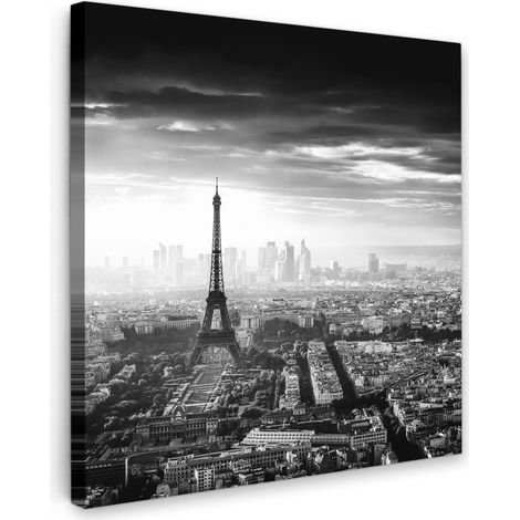 TABLEAU SUR TOILE Paris - Skyline - Tour Eiffel - Ville - Nuages Tableau Chambre Adulte 90x90 cm
