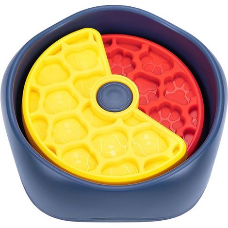 Gamelle anti-gloutonnerie - Distributeur de croquettes à alimentation lente - Rotative - Ø 26 cm - Trois niveaux - Gamelle ludique et éducative - Convient aux chiens de toutes tailles - Rouge, jaune e (1/5)