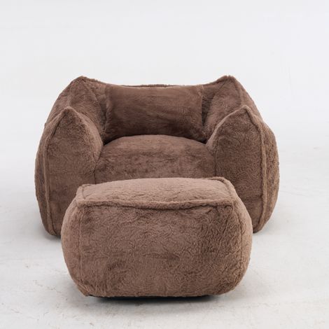 Giant Bean Bag Sessel für Erwachsene und Kinder mit Kissen und Hocker, Kunstfell, Khaki (1/5)