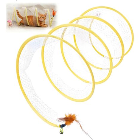 Tunnel Chat Jouet pour Chaton,Tunel Chat Jeu Pliable,Interactif Jouets pour Chats Chiots Lapins,Utilisation Intérieure et Extérieure Facile à Transporter,25 70CM Jaune (1/5)