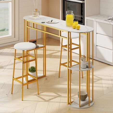 Marble look bar table 150cm gold frame 4 shelves 227459334 (1/5)
