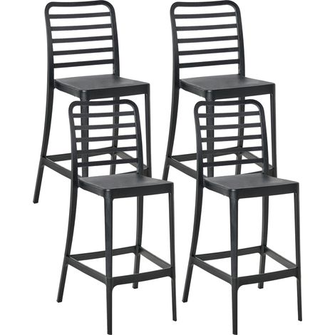 Conjunto de 4 sillas de bar apilables para interior y exterior asiento de plástico moderno diseño sin reposabrazos negro Seceda
