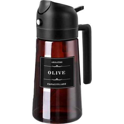 (Brun et noir) Distributeur d'huile en verre 2 en 1 de 470 ml (16 oz) avec vaporisateur intégré. Bouteille d'huile d'olive anti-fuite, idéale pour la cuisson à l'air chaud, les grillades et l'utilisat (1/5)