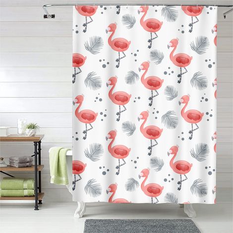 Rideau de douche flamant rose design moderne pastel, tissu imperméable, 90x180 cm (1/5)