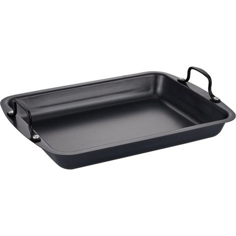 Poêle À Poisson Grillé - Poêle À Tortillas - Acier Inoxydable Lourd - Revêtement Antiadhésif - 36,5 x 26 x 9 cm - Noir (1/5)