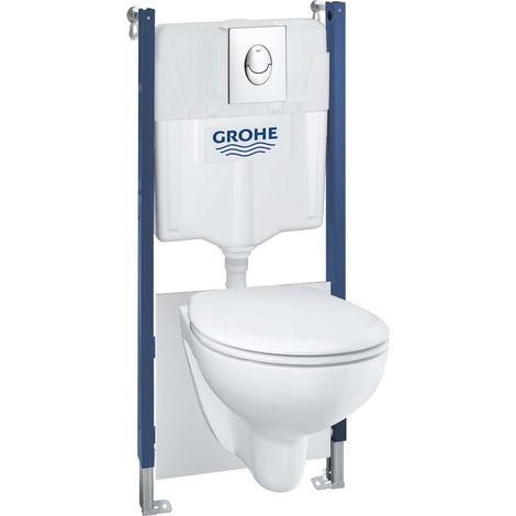 Grohe – Pack WC suspendu complet Solido – Bâti support compact pour mur porteur – Cuvette céramique sans bride – Réservoir 6-9L – 39419000 (1/5)