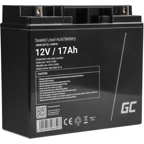 Green Cell – Batterie de voiture 17 Ah 12 V – Acide de plomb scellé (VRLA) – Performance fiable sans entretien – Dimensions 167x181x77 mm - AGM51 (1/5)