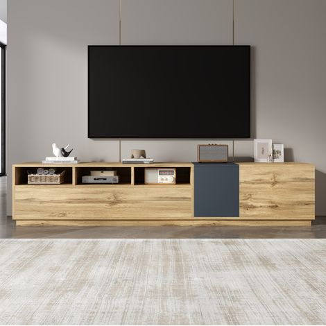meuble tv rangement salon 200 cm bois noir gris moderne OKMYHOME (1/5)