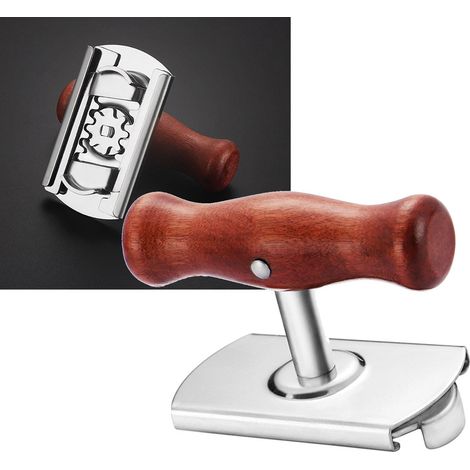 Ouvre-boîte multifonction, ouvre-bouteille, ouvre-boîte en acier inoxydable avec manche en bois, ouverture facile par rotation (1/5)
