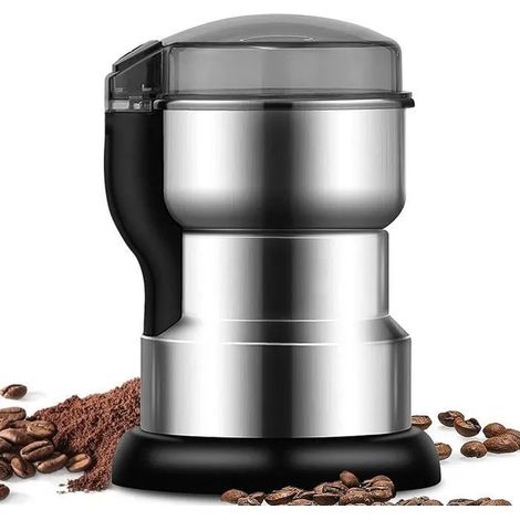 Moulin à café électrique, moulin à épices argenté, utilisation simplifiée pour moudre les grains de café, les épices, les herbes séchées, les noix, etc. (1/5)