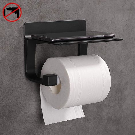 Toilettenpapierhalter, Wandmontage, selbstklebend, schwarzes Aluminium (1/4)