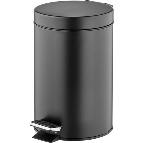poubelle à pédale 3L - poubelle en métal avec couvercle et seau plastique - parfaite comme poubelle sous évier, corbeille à papier, de cuisine ou de salle de bain - noir (1/5)