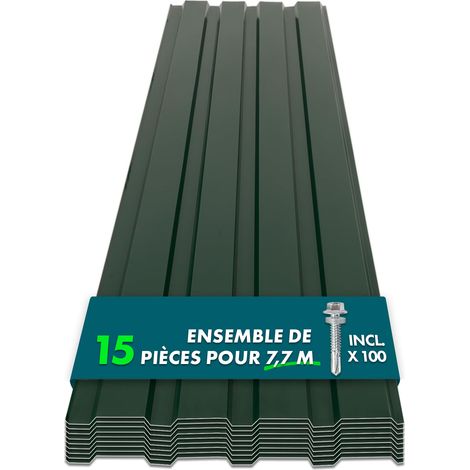 Floordirekt – Lot de 15 tôles métalliques 115 x 45 cm – Épaisseur 0,25 mm – Résistantes aux intempéries et UV – Kit de montage inclus avec 100 vis