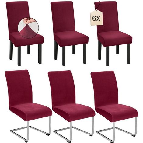 6er Set Stuhlhussen Samt für Schwingstühle, elastisch & waschbar, burgunderrot (1/5)