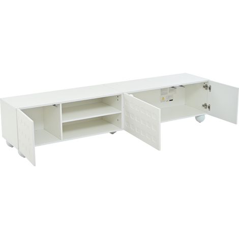 Mueble TV blanco 200 x 40 x 44 cm, 3 puertas, diseño estampado, para TV de hasta 80 pulgadas (1/5)