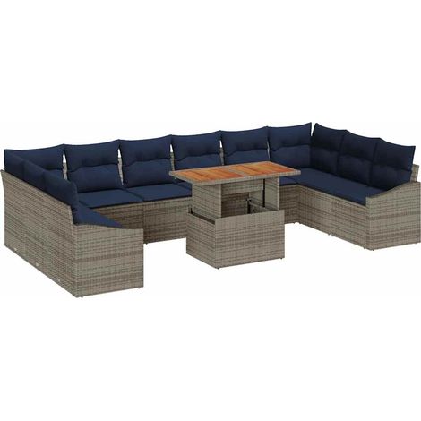 Garden Sofa Set with Storage 11 pcs Grey Poly rattan vidaXL