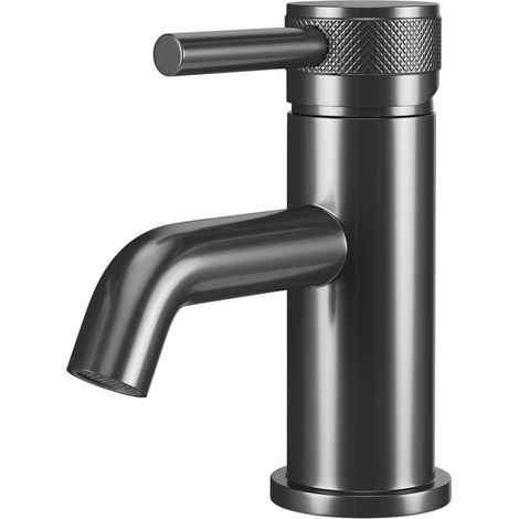 Colore Round Gunmetal Grey Mini Mono Basin Mixer with Half Knurled Tap Head (1/5)