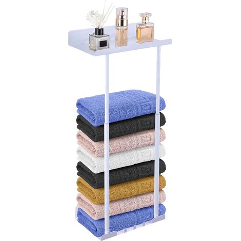 Porte Serviettes sans Percage Support Serviette Rétractable 41-75cm Range Serviette Murale Porte-Serviette avec Rangement pour Cuisine, Salle de Bains, Hôtel (Blanc) (1/5)