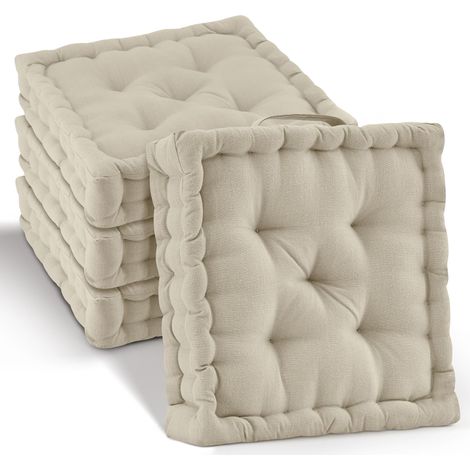 Set de 4 coussins de sol Coussin d'assise Mila, 50x50cm, lin