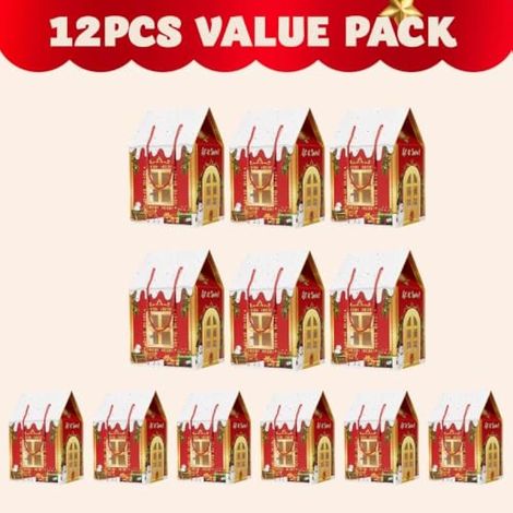 Lot de 12 boîtes cadeaux de Noël en forme de maison, de tailles variées, en carton avec cordon, pour une décoration personnalisée. (1/4)