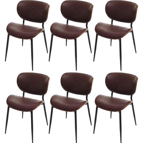 [NON UTILIZZATO] Set di 6 sedie da pranzo HHG-233, sedia, ecopelle in legno curvato 280g/m² Oeko-Tex MVG, color noce, marrone vintage