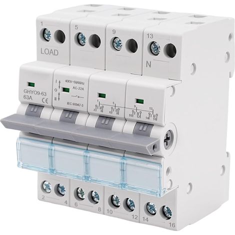 4P 63A Switch Dual Power Manual Transfer Isolating Switch AC 400V with Dual Power with Power Indicator, DIN Rail Mount. (1/5)