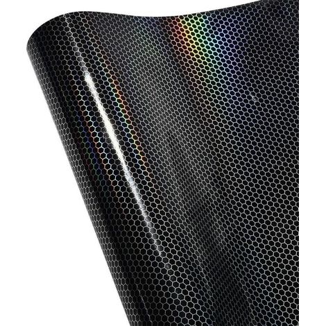 Autofolie Wabenmuster Schwarz Glanz mit Regenbogen Effekt, Holografisch Hexagon Motiv, 100 x 152 cm (1/5)
