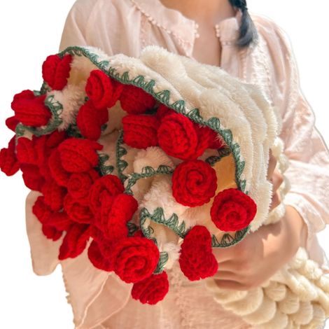 Ramo de flores - Bonita rosa de ganchillo romántica - Flor tejida (1/5)