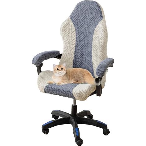 Housse de chaise de bureau, housse de chaise de jeu extensible avec accoudoirs, housse de siège de chaise d'ordinateur, gris foncé B. (1/5)