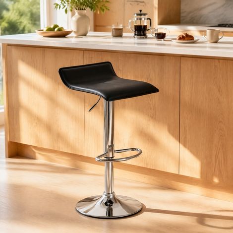 Tabouret de bar 39x38,5x62-84 cm en cuir synthétique noir, facile à monter pour cuisine FloraGrace (1/5)