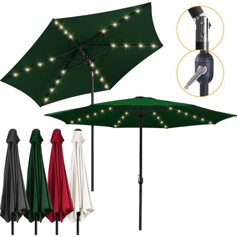 Hengda Ombrellone da giardino - 270 cm Verde, Ombrellone hawaiano, Ombrellone da esterno, manovella, 36 LED solari (1/5)