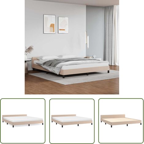 The Living Store Cadre de lit avec tête de lit sans matelas cappuccino 160x200cm - Lit Capitonné - Cadre De Lit Design - Lit Double - Literie - Meuble Chambre (1/5)