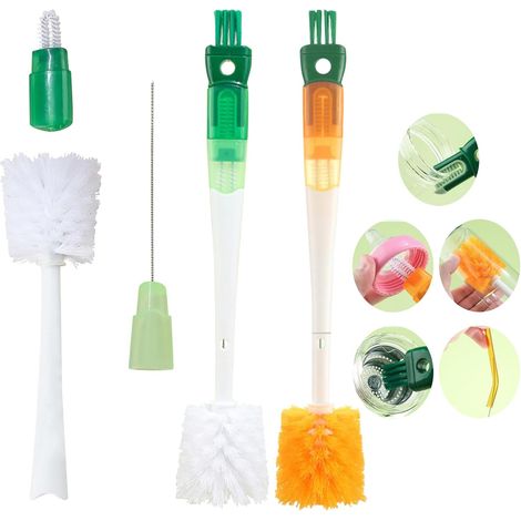 CCYKXAA Lot de 2 Goupillon Gourde, Goupillon Bouteille Multifonctionnelle 5 en 1, Goupillon Biberon, Brosse Nettoyage pour Couvercle De Tasse, Goupillon Paille, Brosse Biberon Bébé, Ecouvillon Bouteil (1/5)