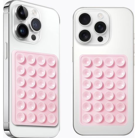 Lot de 2 Supports de téléphone à Ventouse en Silicone, Support de téléphone adhésif en Silicone, antidérapant pour téléphone Portable, Support Solide pour Selfies et vidéos (Rose Clair) (1/5)