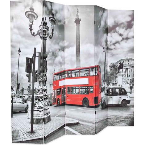 Paravent Cloison de séparation, Pour Jardin, Balcon, Terrasse 200 x 170 cm Bus londonien Noir et blanc OIB3870E (1/5)