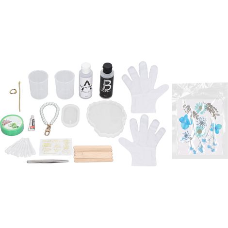 Kit de sous-verres en résine époxy à faire soi-même, kit de conservation de fleurs réutilisable en silicone, moule en résine avec autocollants de fleurs séchées bleus